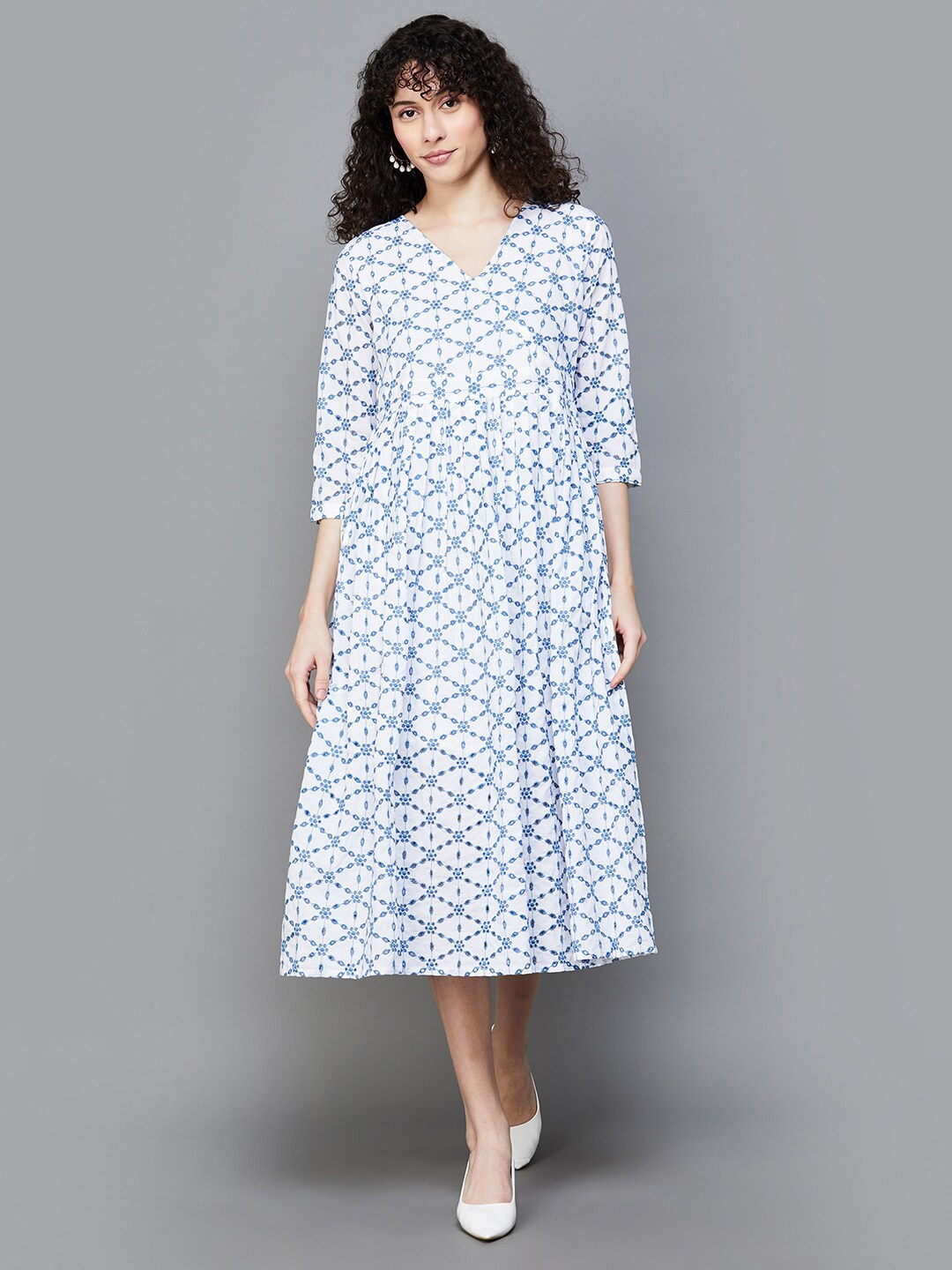 

Colour Me by Melange Ethnic Motifs Embroidered A-Line Cotton Midi Dress, White
