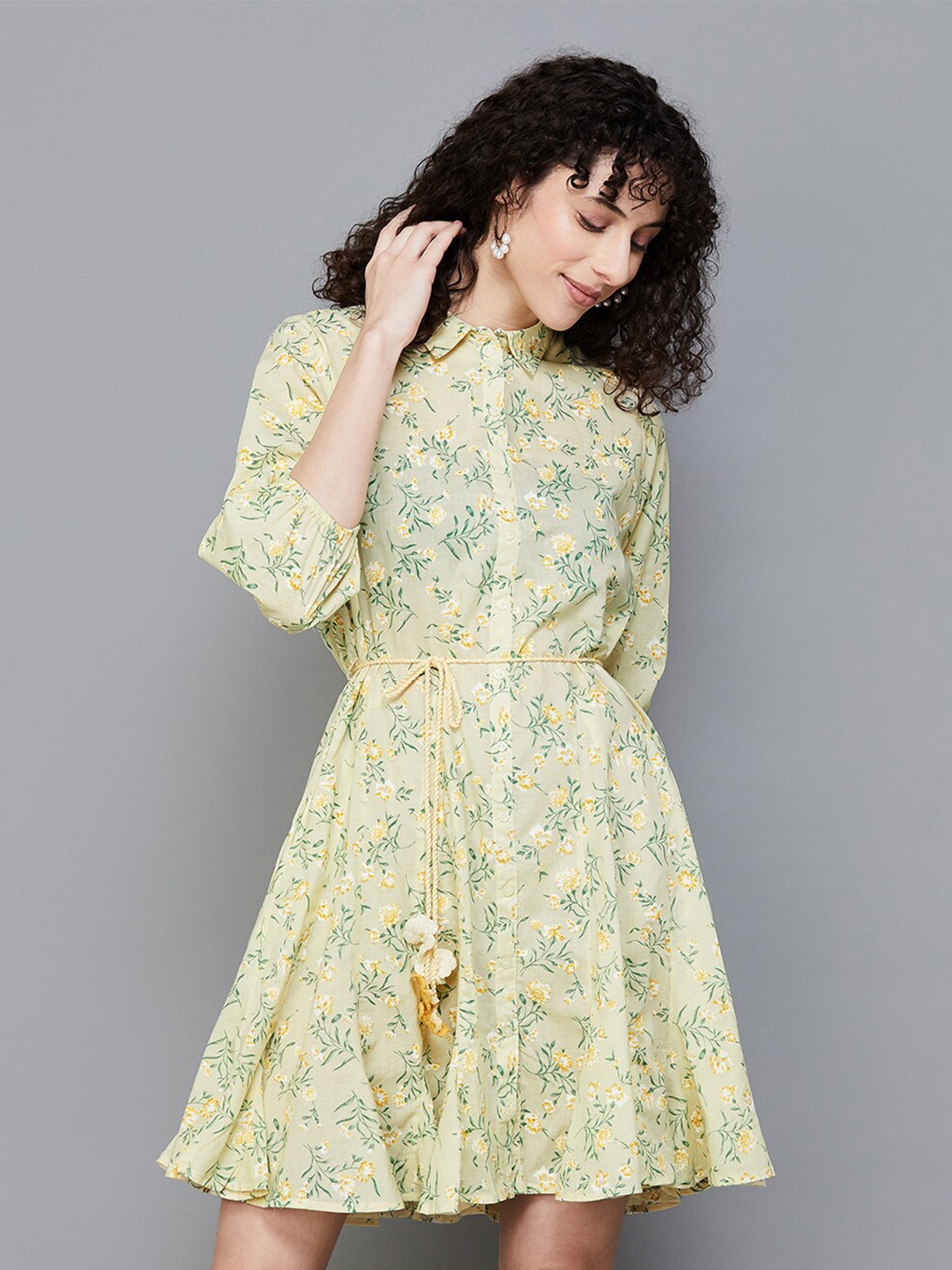 

Colour Me by Melange Floral Print Cotton Shirt Dress, Yellow