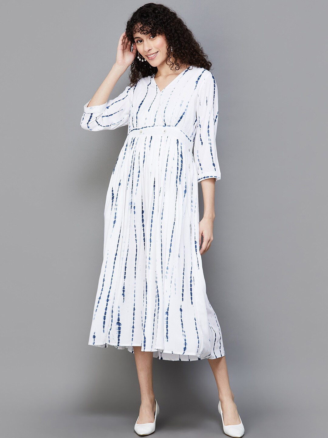 

Colour Me by Melange Abstract Printed V-Neck Empire Midi Dress, White
