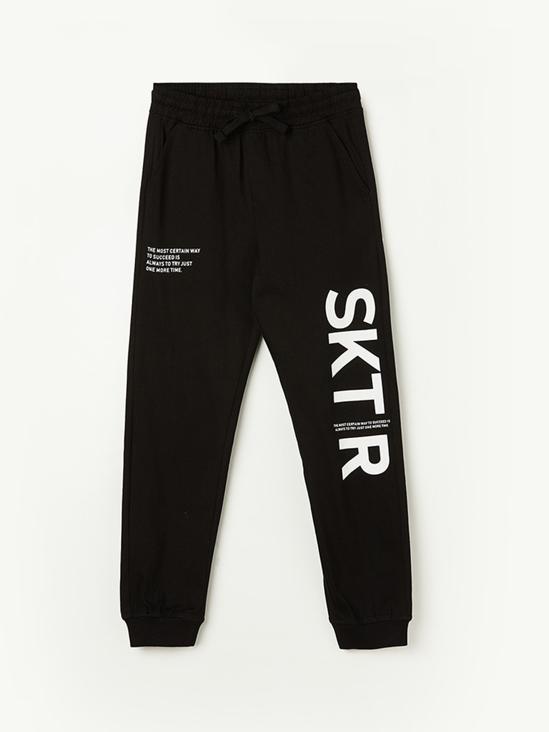 

Fame Forever by Lifestyle Boys Typography Printed Mid-Rise Pure Cotton Joggers, Black