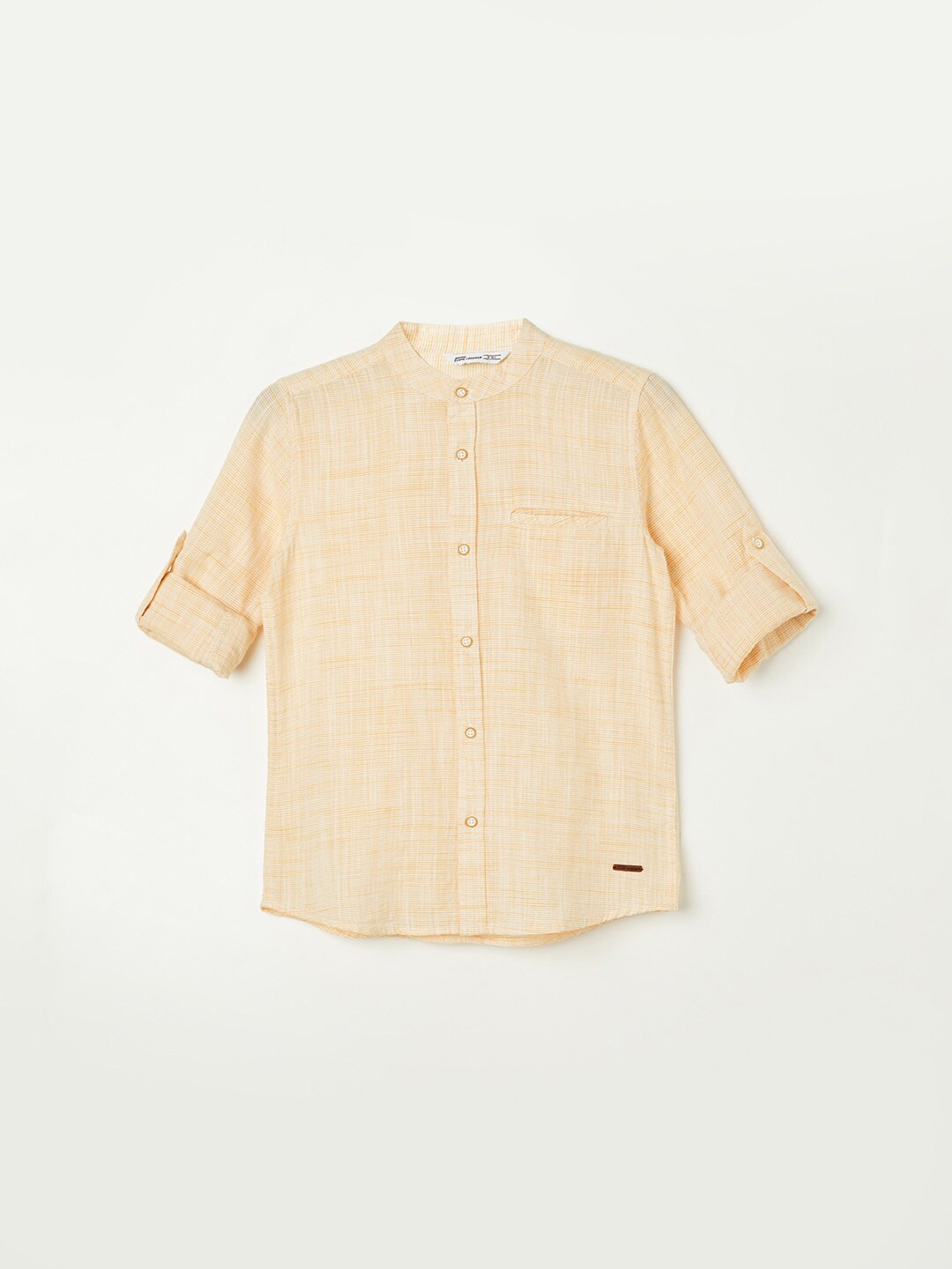 

Fame Forever by Lifestyle Boys Textured Roll-Up Sleeves Pure Cotton Casual Shirt, Mustard
