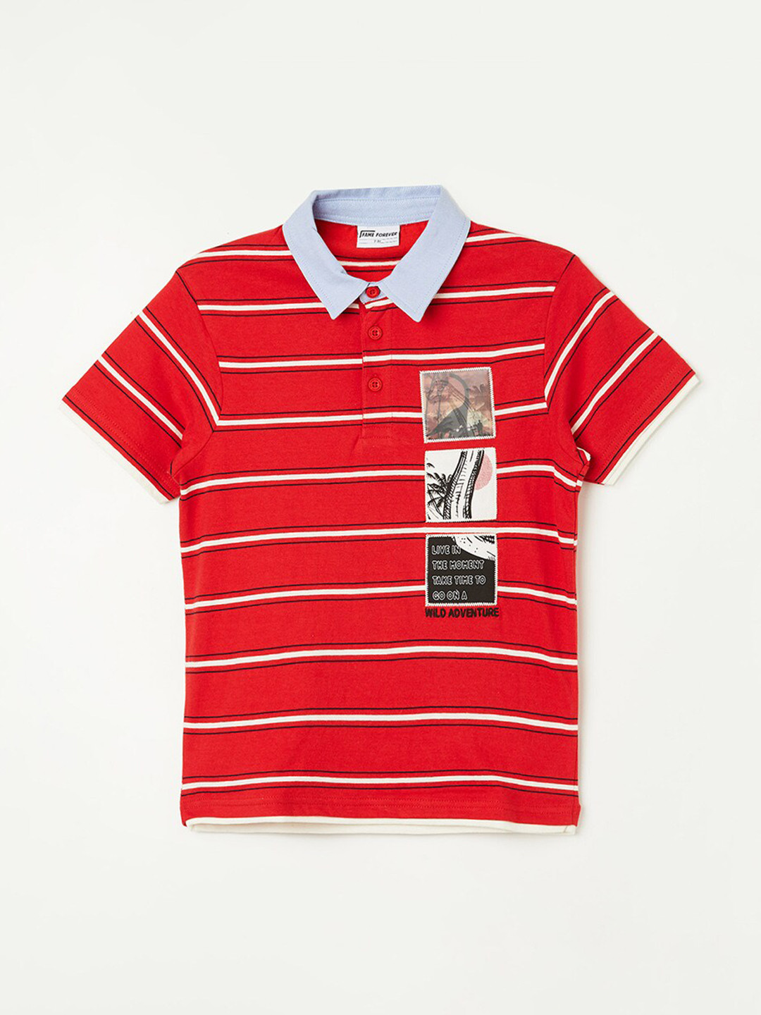 

Fame Forever by Lifestyle Boys Striped Polo Collar Pure Cotton T-shirt, Red