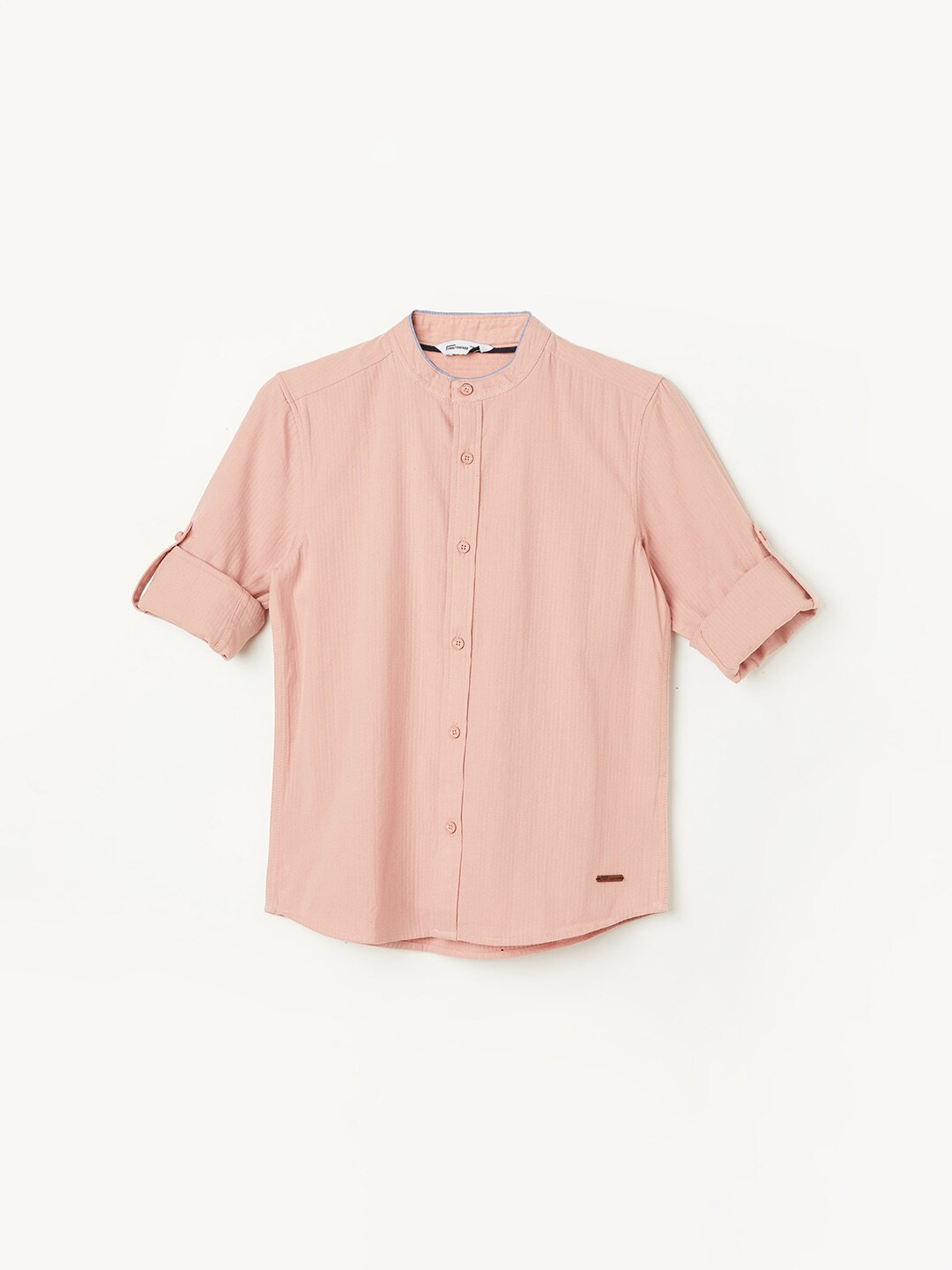 

Fame Forever by Lifestyle Boys Band Collar Pure Cotton Casual Shirt, Peach