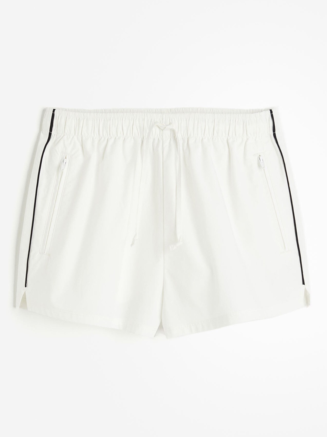 

H&M Women Pure Cotton Piping-Detail Pull-On Shorts, White