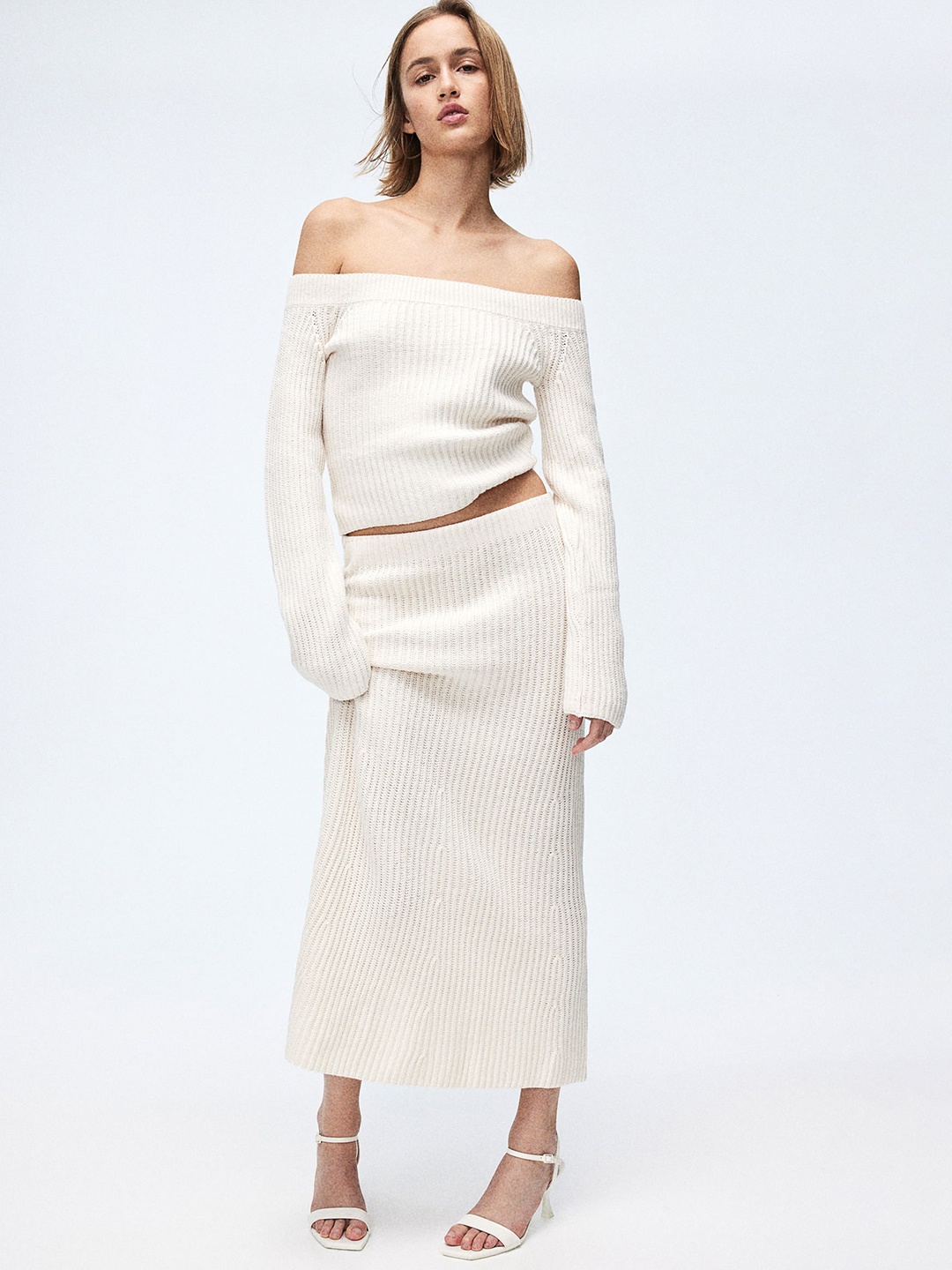 

H&M Rib-Knit Skirt, White