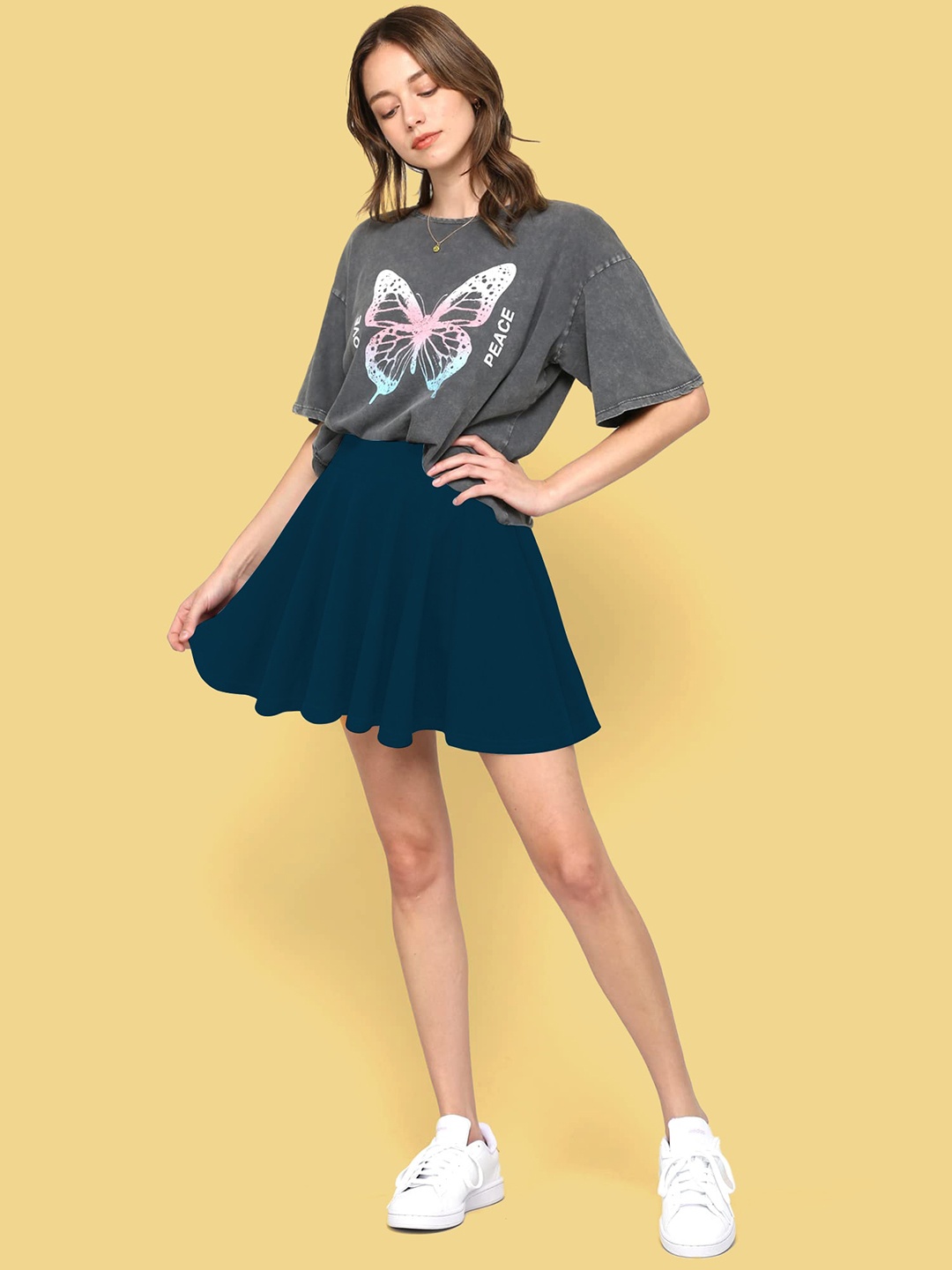 

BAESD Solid Flared A-Line Mini Skirt With Attached Inner Shorts, Teal