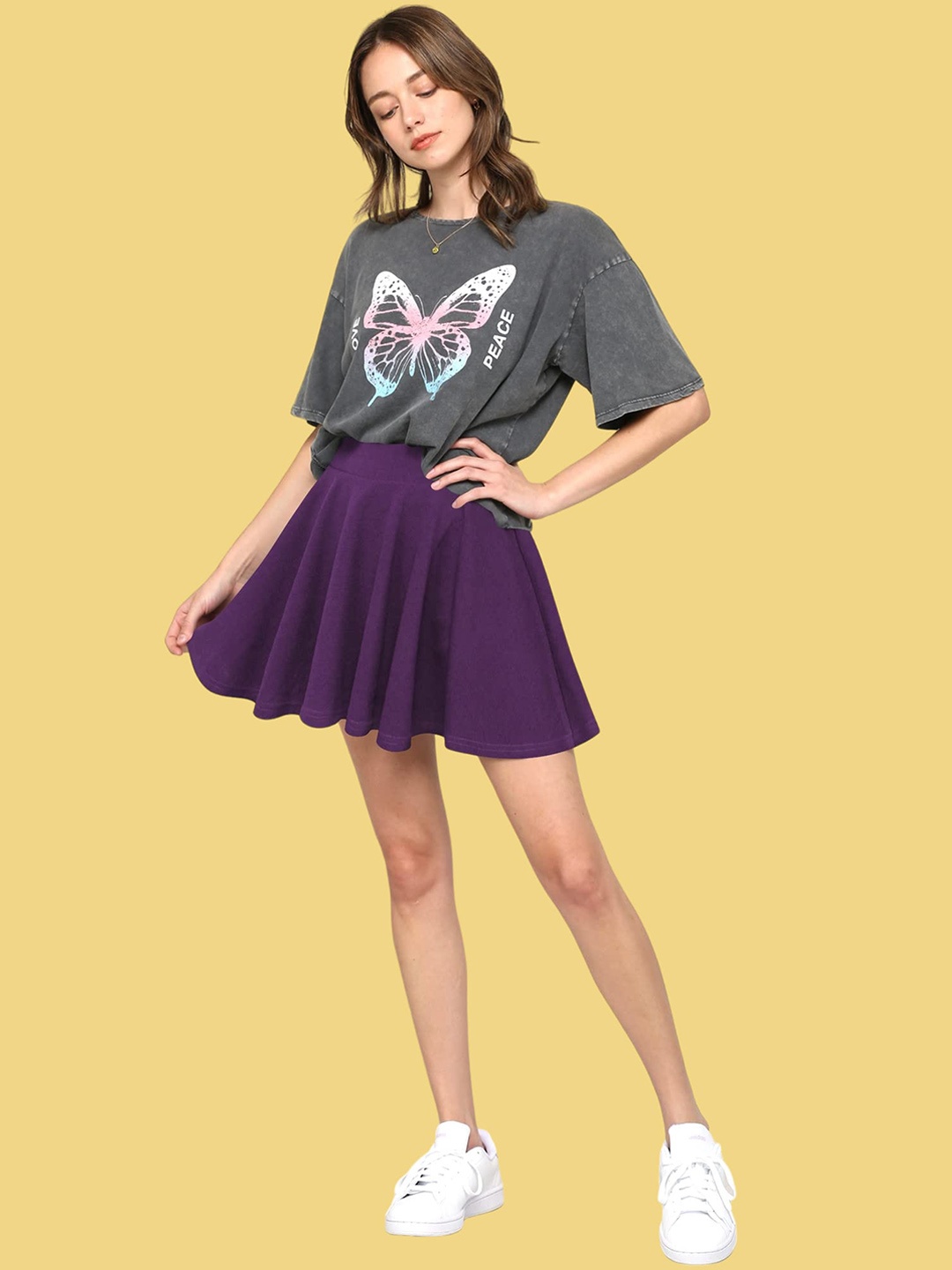 

BAESD Solid Flared A-Line Mini Skirt With Attached Inner Shorts, Purple