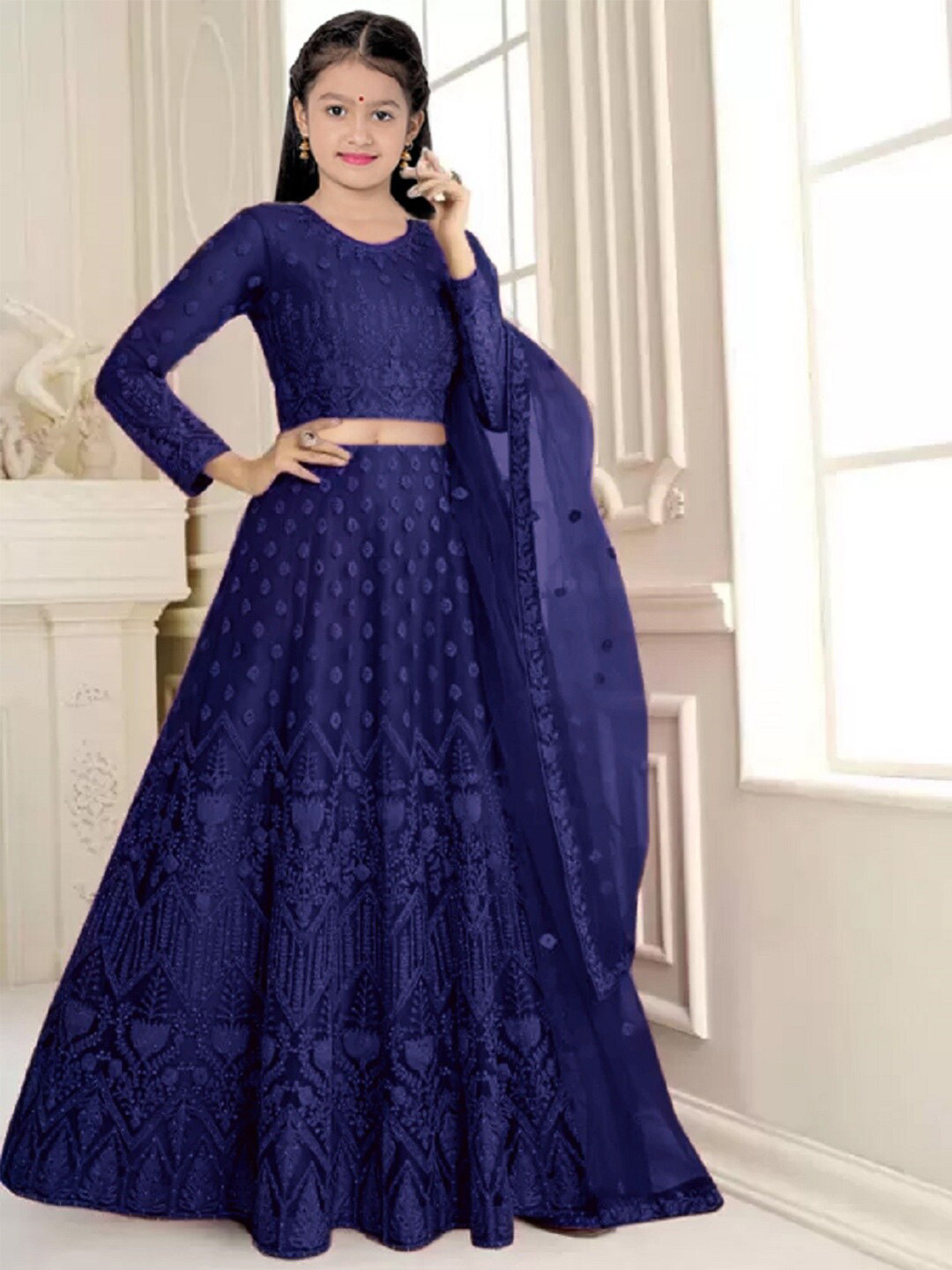 

BAESD Girls Embroidered Semi-Stitched Lehenga & Unstitched Blouse With Dupatta, Blue