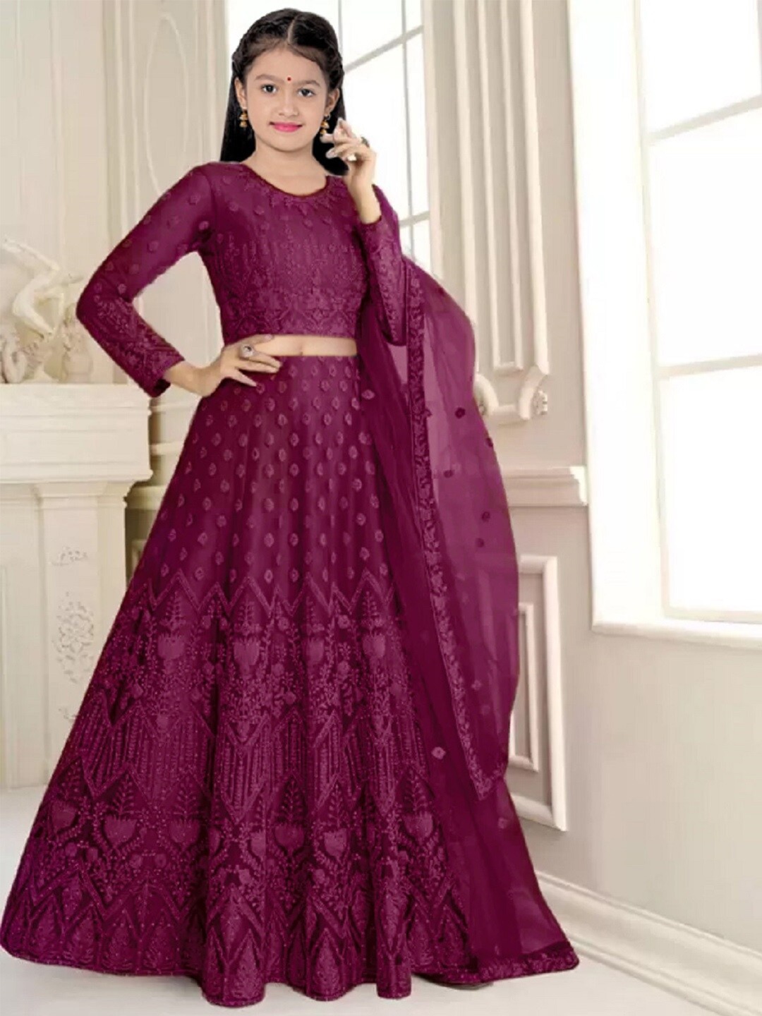 

BAESD Girls Embroidered Semi-Stitched Lehenga & Unstitched Blouse With Dupatta, Purple
