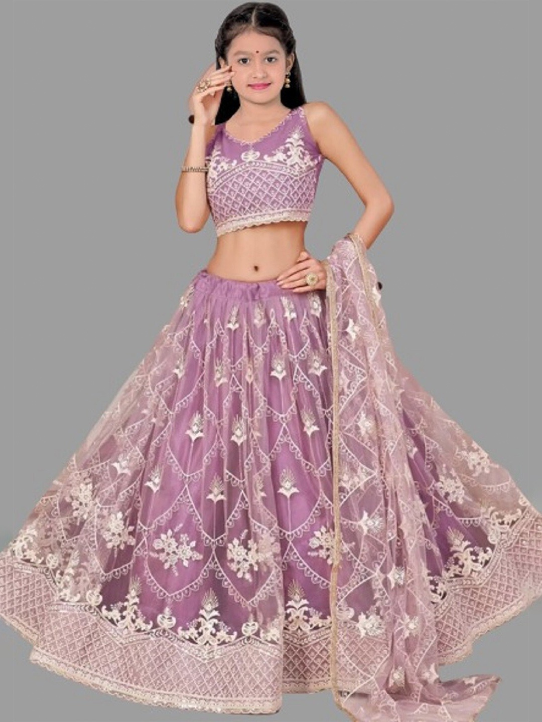 

BAESD Girls Embroidered Thread Work Semi-Stitched Lehenga & Unstitched Blouse With Dupatta, Purple