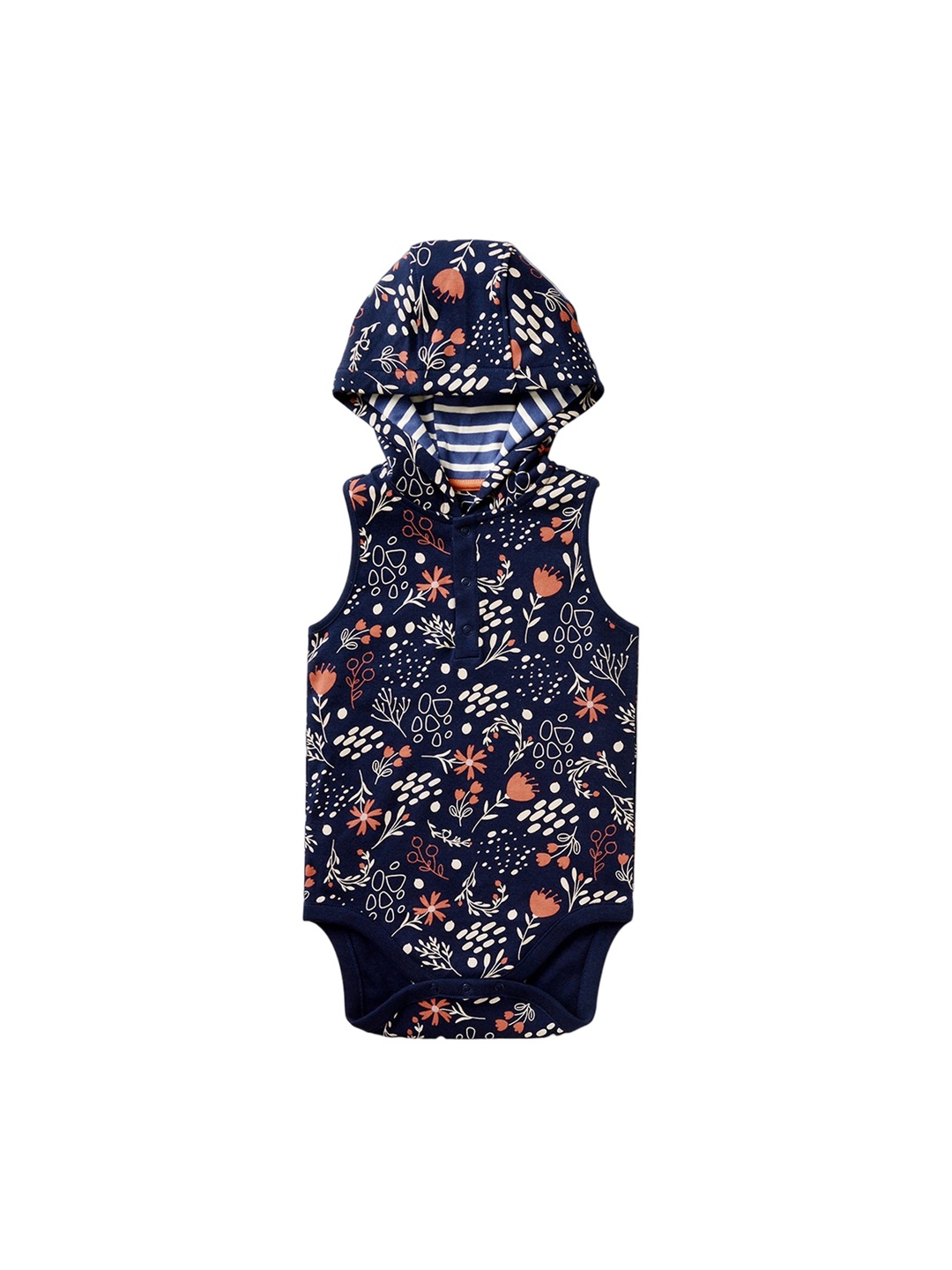 

INCLUD Infants Printed Hooded Pure Cotton Bodysuit, Navy blue