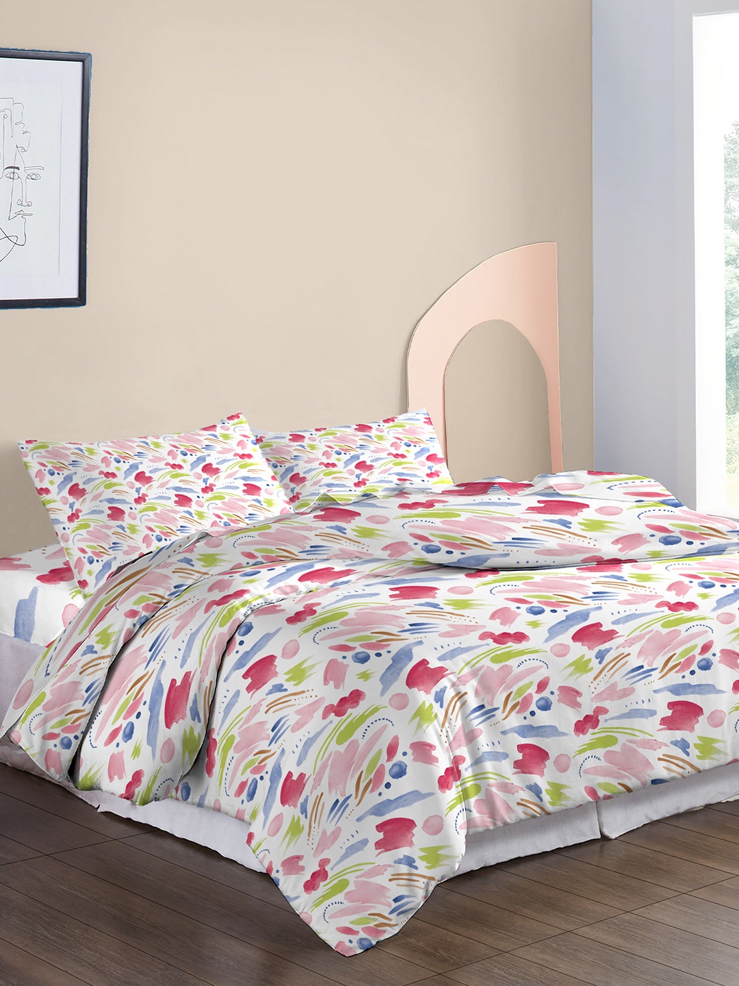

MYTRIDENT White & Pink Pure Cotton Mild Winter Double King Bedding With 2 Pillow Covers