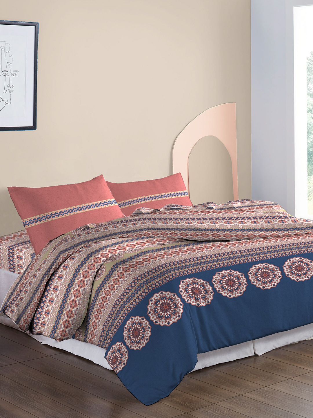 

MYTRIDENT Blue & Beige Pure Cotton Mild Winter Double King Bedding With 2 Pillow Covers