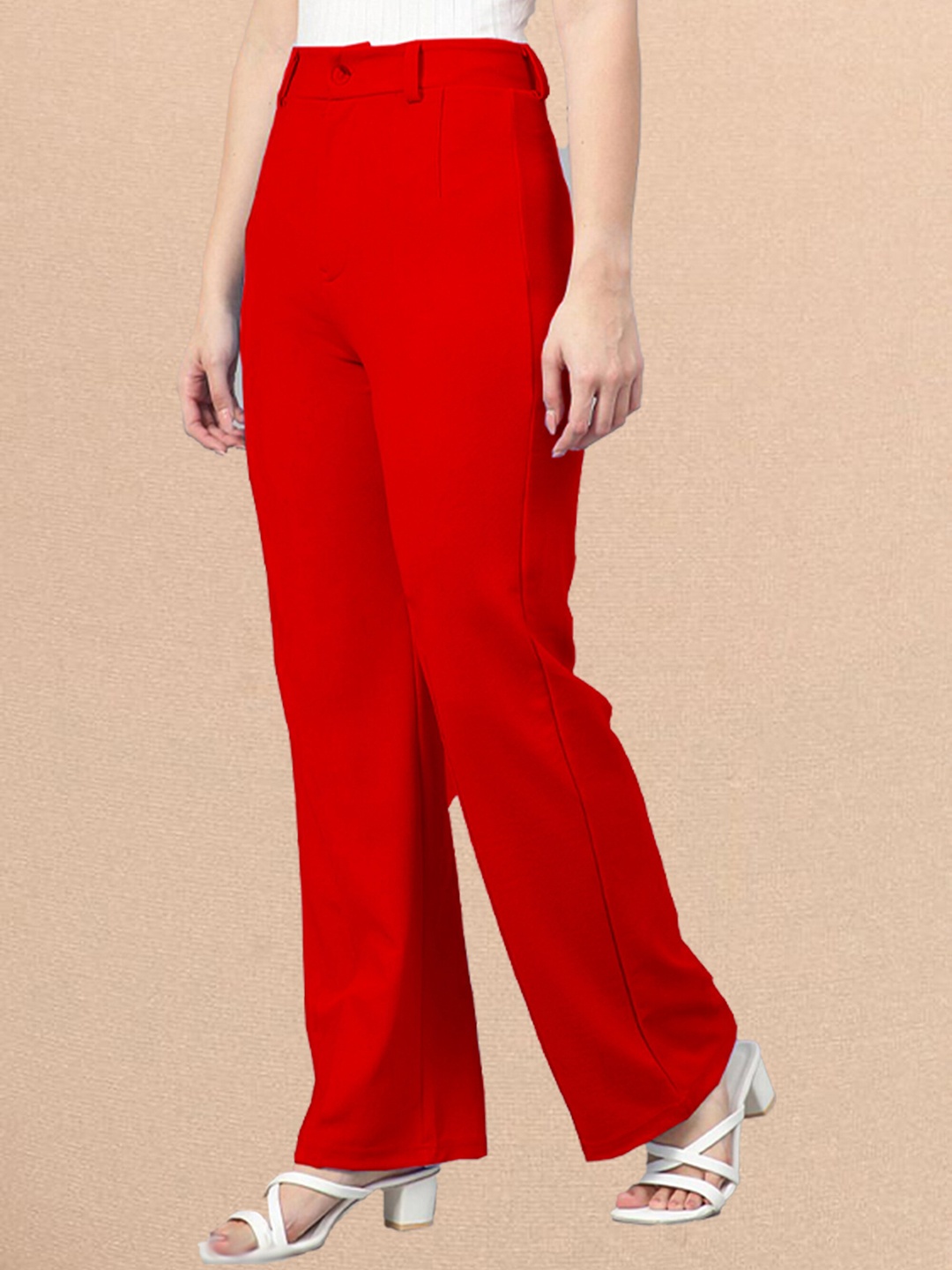 

N N ENTERPRISE Women Original High-Rise Formal Trousers, Red