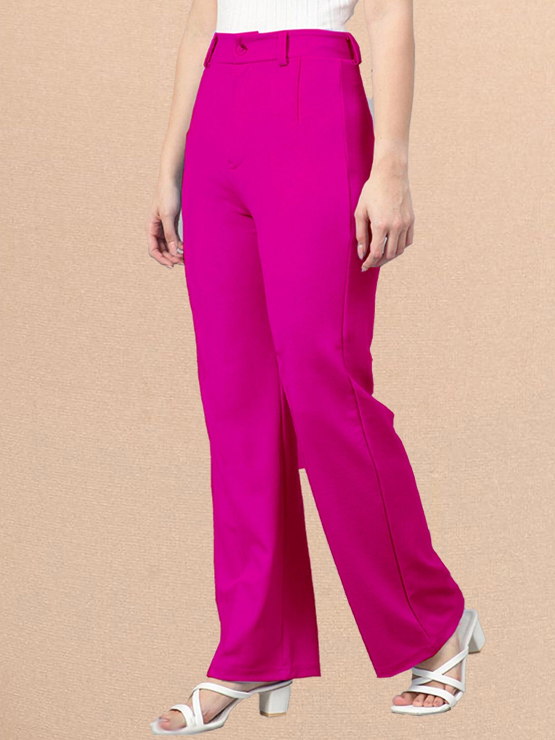 

N N ENTERPRISE Women Original High-Rise Formal Trousers, Pink