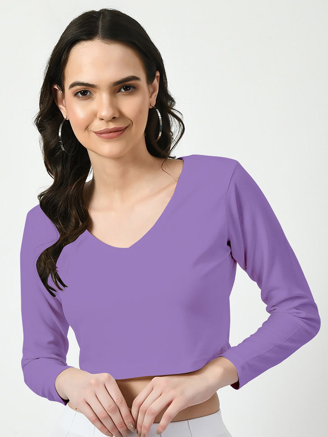 

Dream Beauty Fashion V-Neck Long Sleeves Crop Top, Lavender