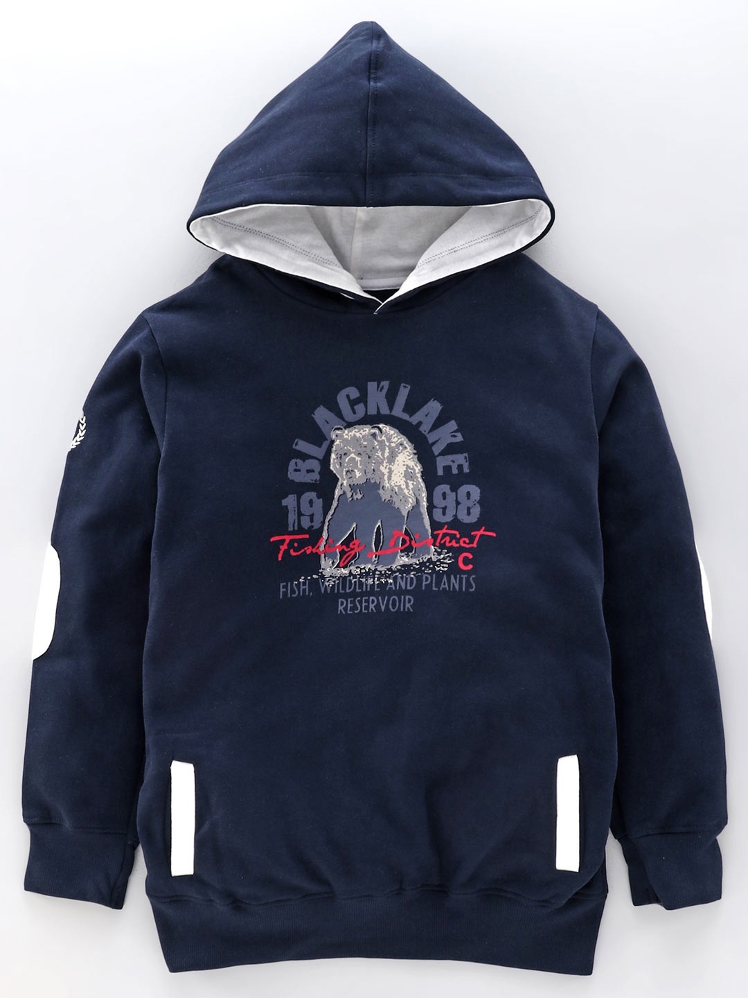 

JusCubs Boys Typography Printed Hooded Cotton Pullover, Navy blue