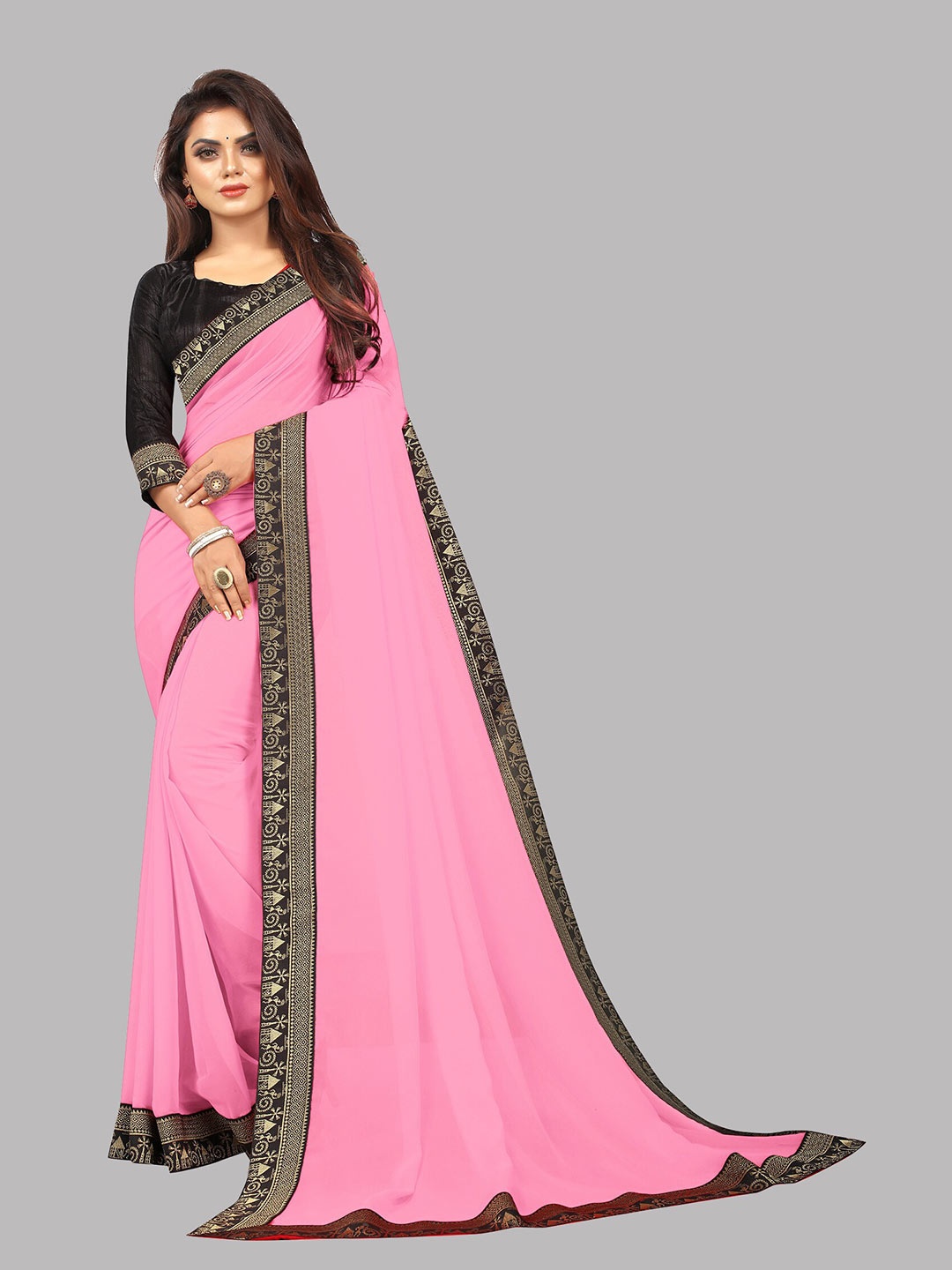 

Reeta Fashion Zari Pure Georgette Saree, Pink