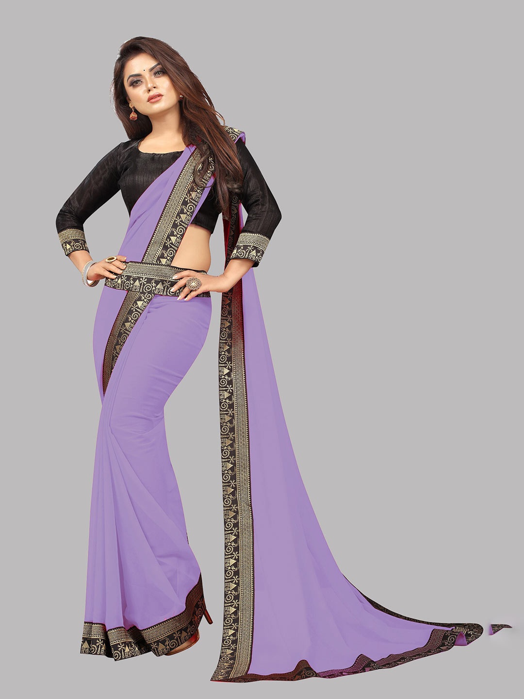 

Reeta Fashion Zari Pure Georgette Saree, Purple