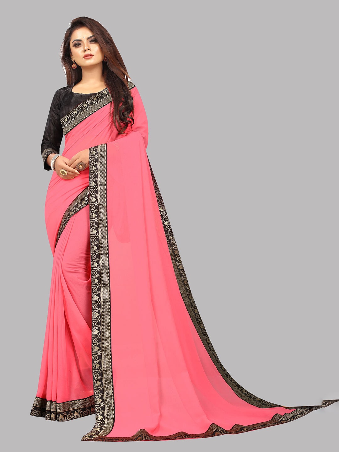 

Reeta Fashion Zari Pure Georgette Saree, Pink