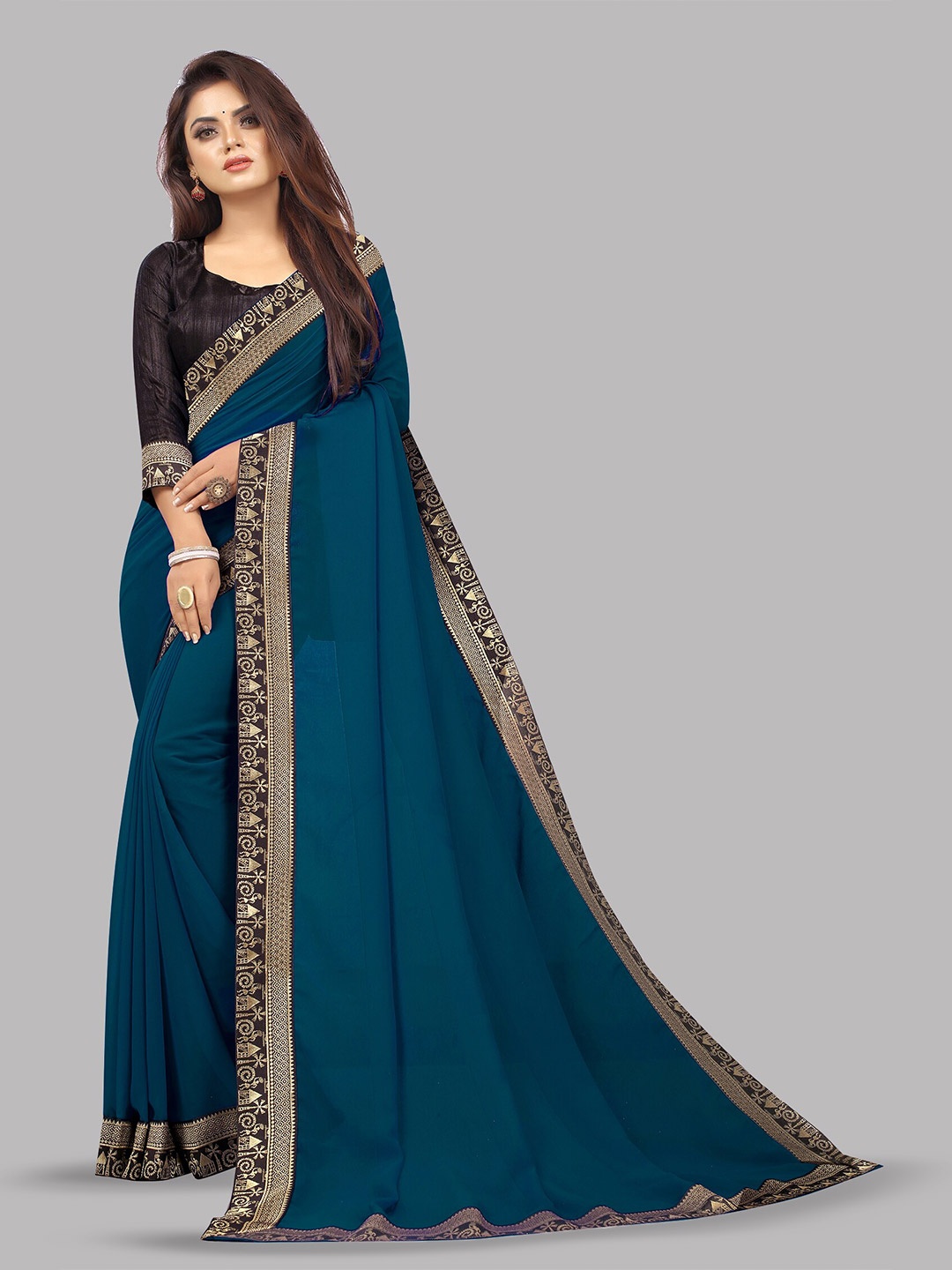 

Reeta Fashion Zari Pure Georgette Saree, Navy blue