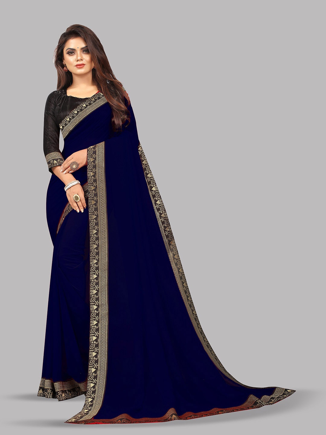 

Reeta Fashion Zari Pure Georgette Saree, Navy blue