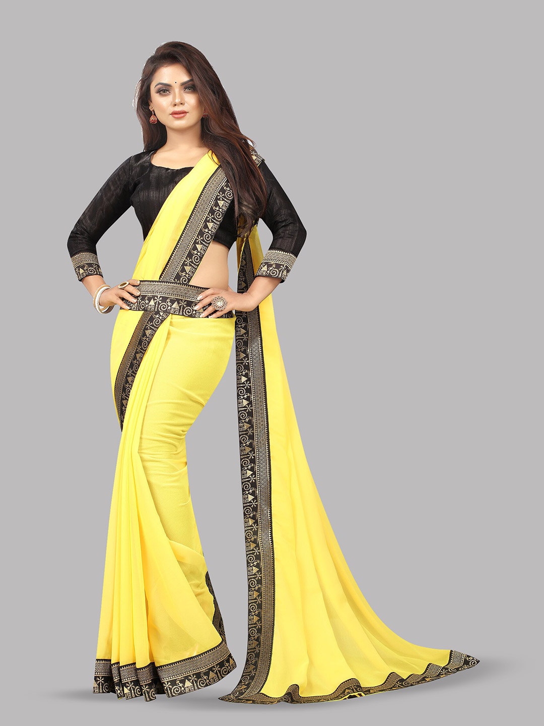 

Reeta Fashion Zari Pure Georgette Saree, Yellow