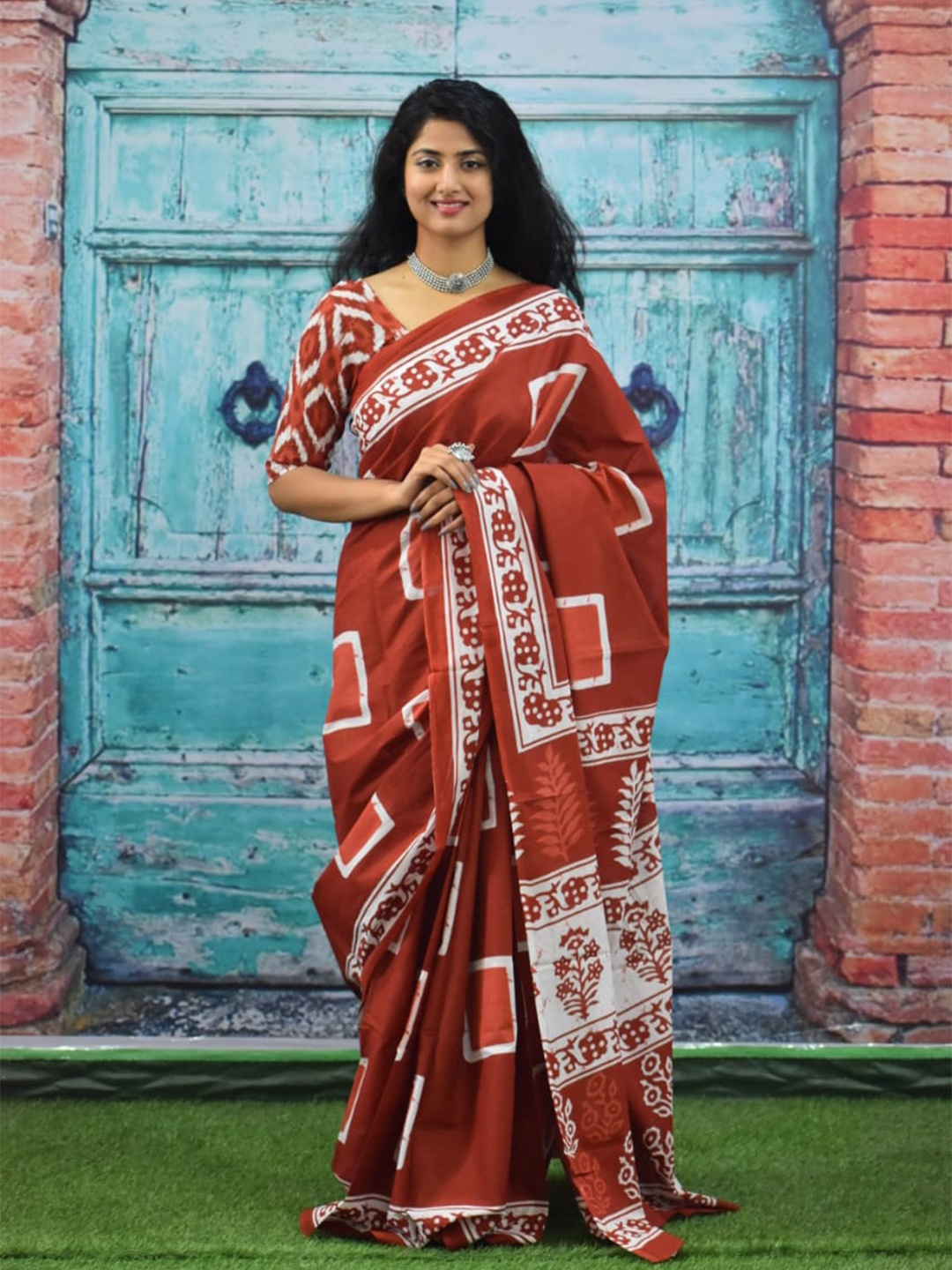 

Sanganeri Print Pure Cotton Bagru Saree, Maroon