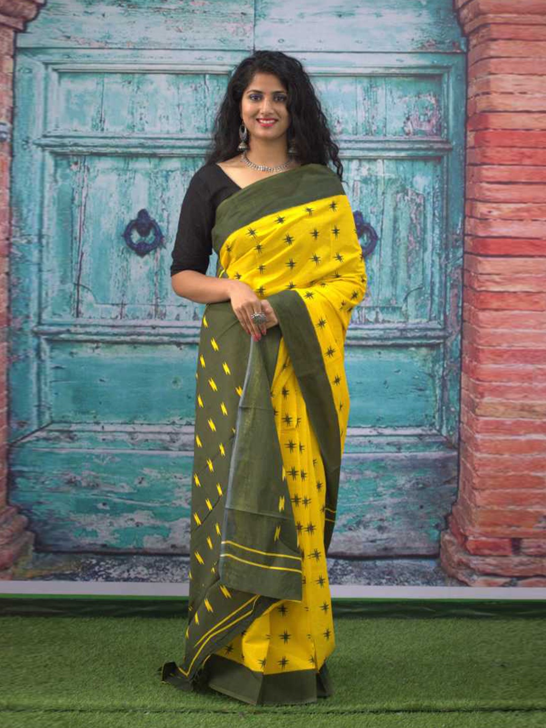

Sanganeri Print Pure Cotton Block Print Saree, Yellow