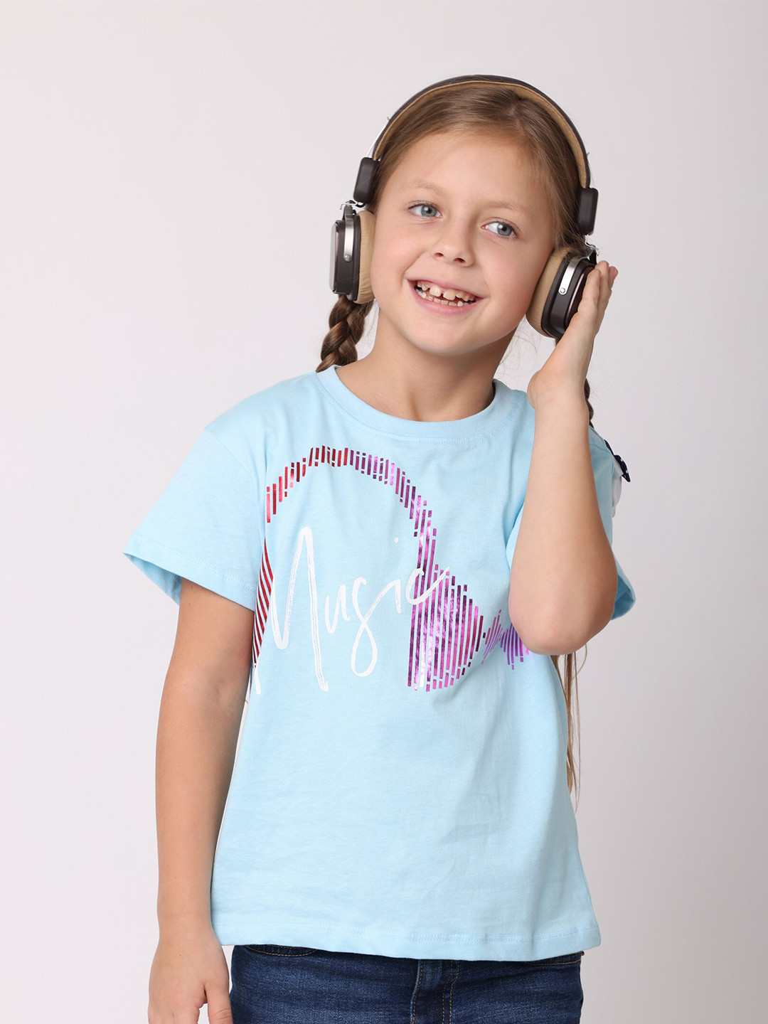 

BAESD Girls Graphic Printed Pure Organic Cotton T-shirt, Blue