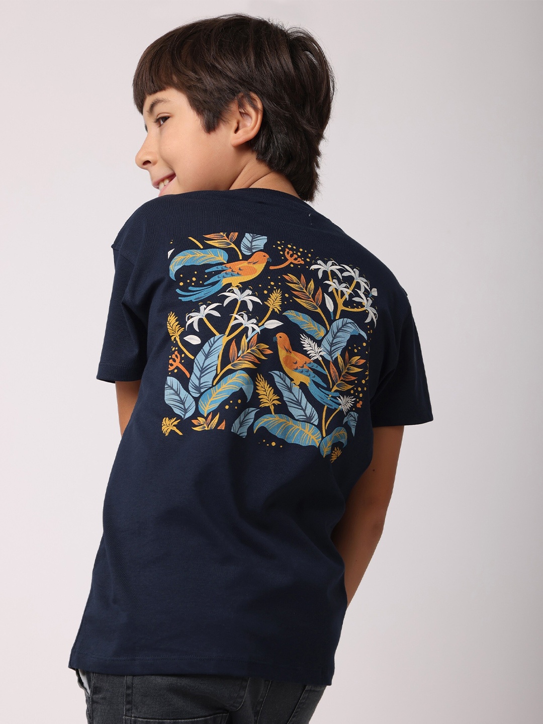 

BAESD Boys Tropical Printed Organic Cotton T-shirt, Navy blue