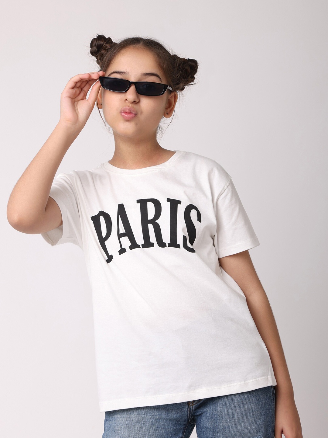 

BAESD Girls Typography Printed Organic Cotton T-shirt, Off white