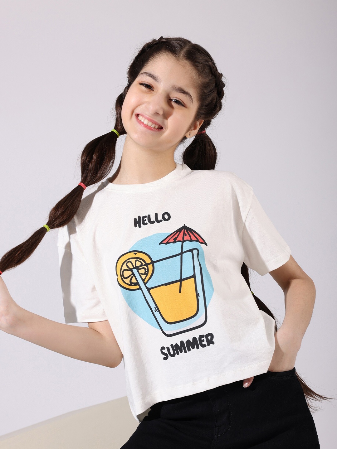 

BAESD Girls Graphic Printed Organic Cotton T-shirt, Off white