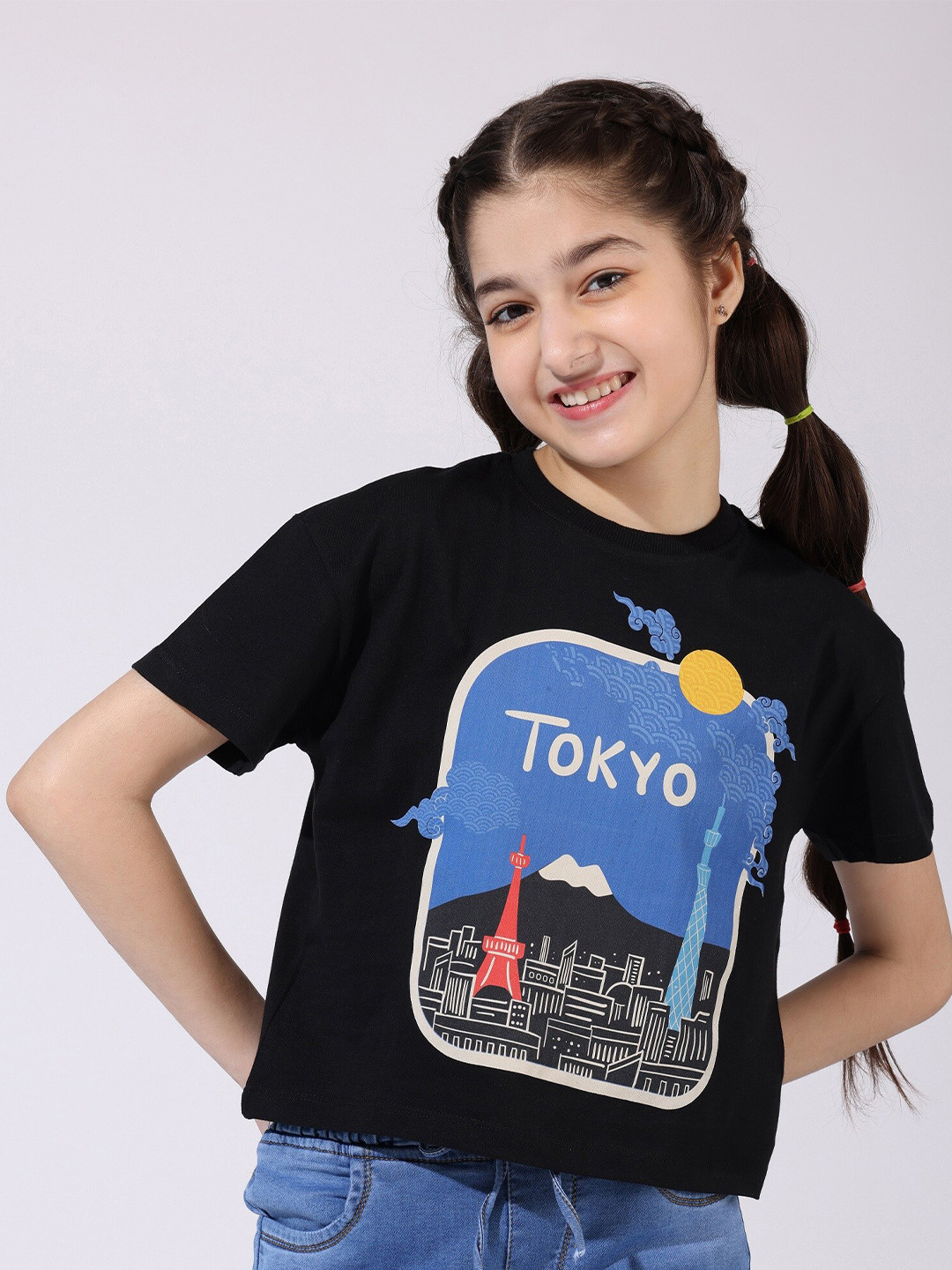 

BAESD Girls Graphic Printed Organic Cotton T-shirt, Black