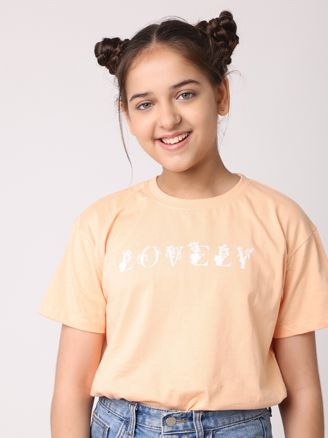 

BAESD Girls Typography Printed Organic Cotton T-shirt, Peach