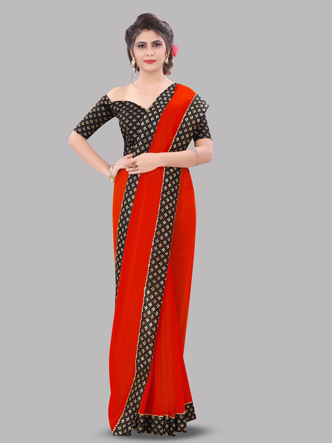 

Reeta Fashion Zari Pure Georgette Saree, Orange