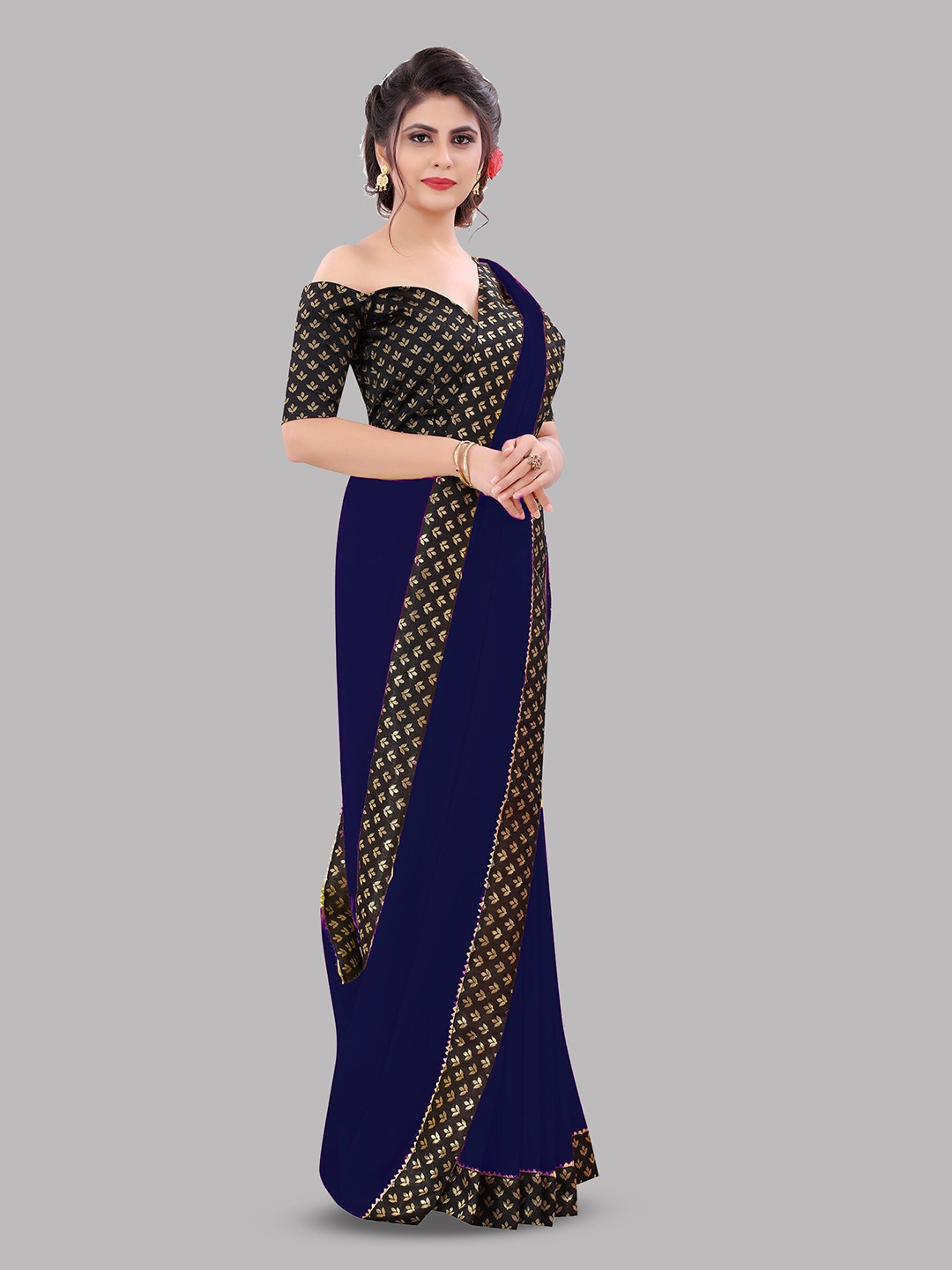 

Reeta Fashion Zari Pure Georgette Saree, Navy blue
