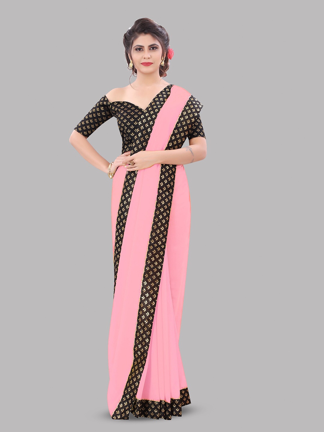 

Reeta Fashion Zari Pure Georgette Saree, Pink