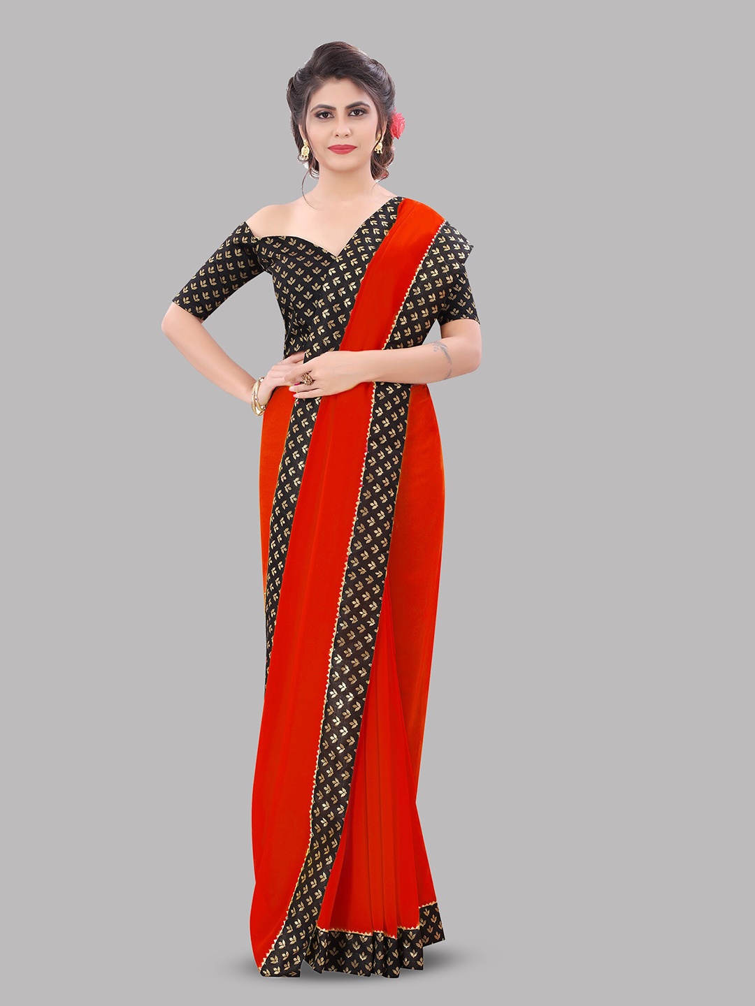 

Reeta Fashion Woven Design Zari Pure Georgette Saree, Red