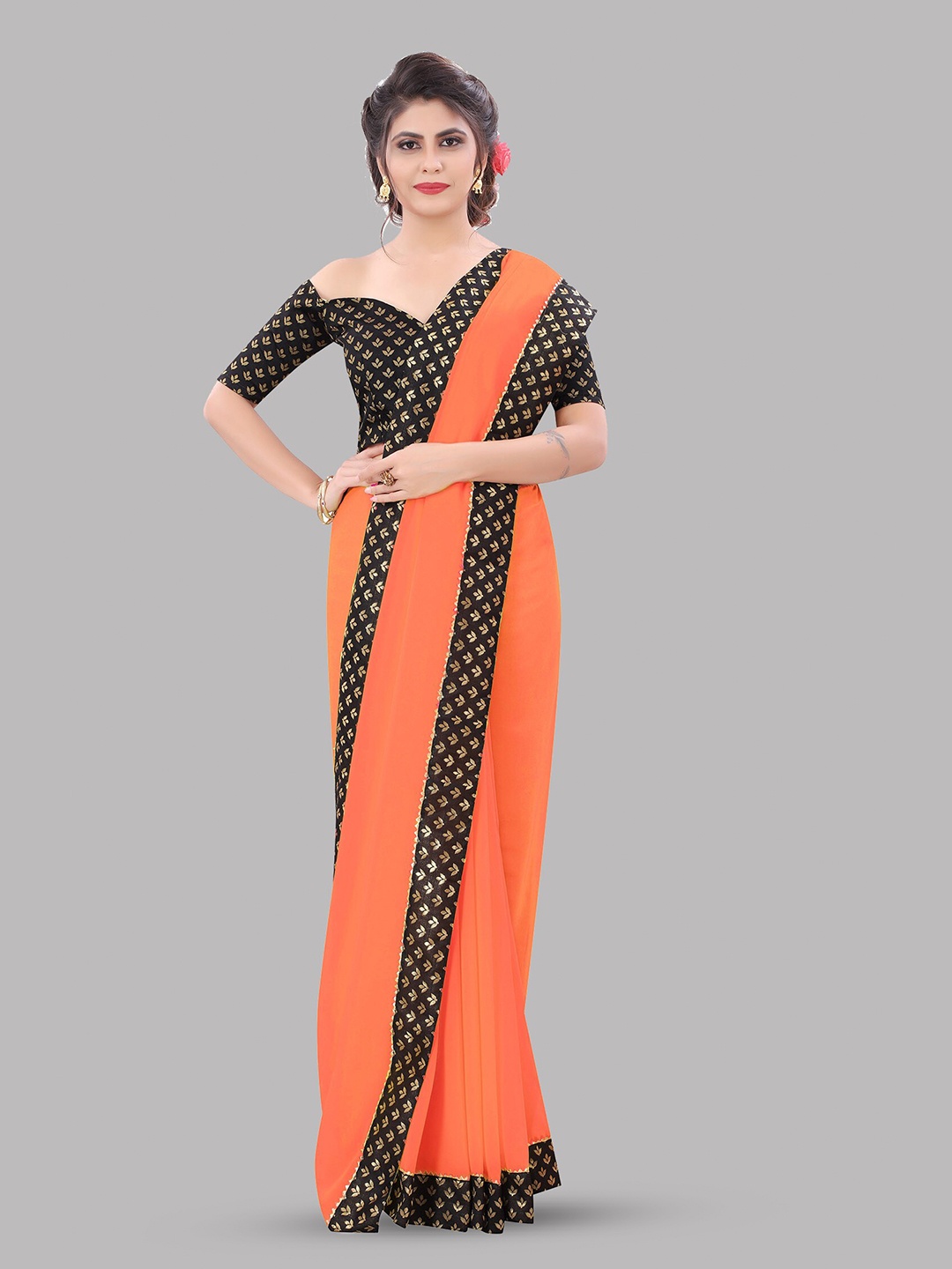 

Reeta Fashion Zari Pure Georgette Saree, Orange