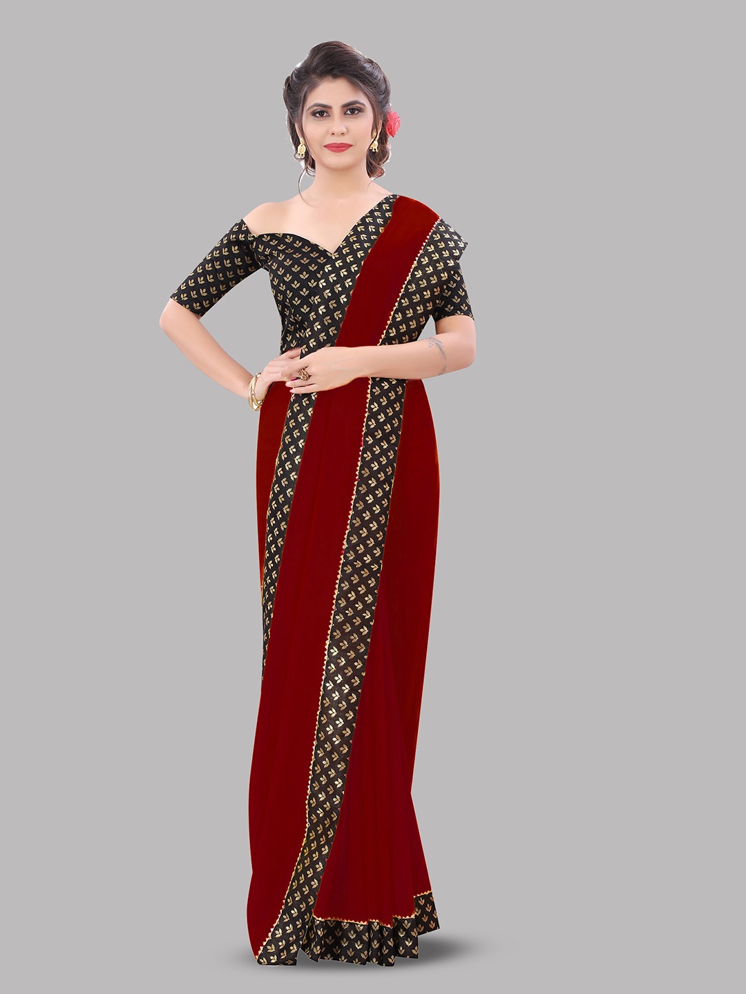 

Reeta Fashion Zari Pure Georgette Saree, Maroon