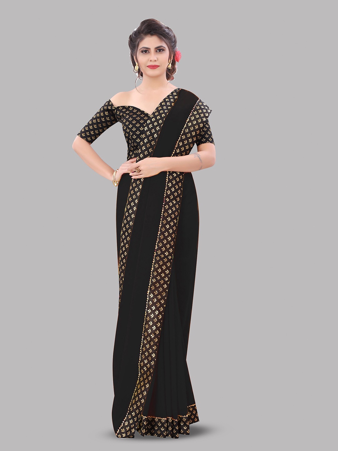 

Reeta Fashion Zari Pure Georgette Saree, Black