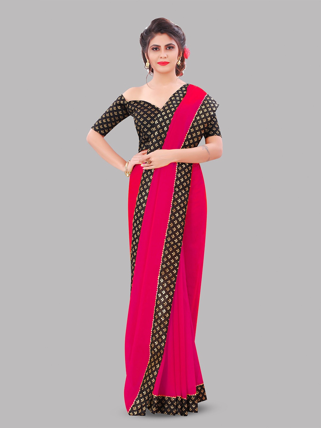 

Reeta Fashion Pure Georgette Jacquard Lace Saree, Pink