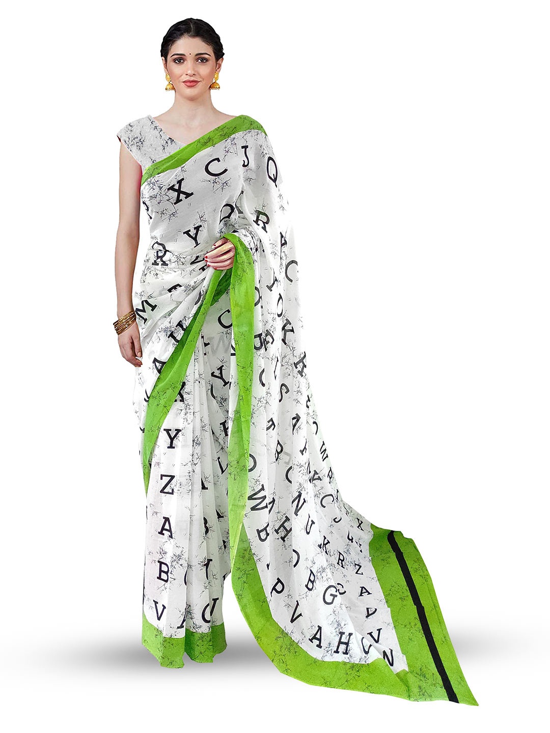 

Sanganeri Print Batik Pure Cotton Block Print Saree, White