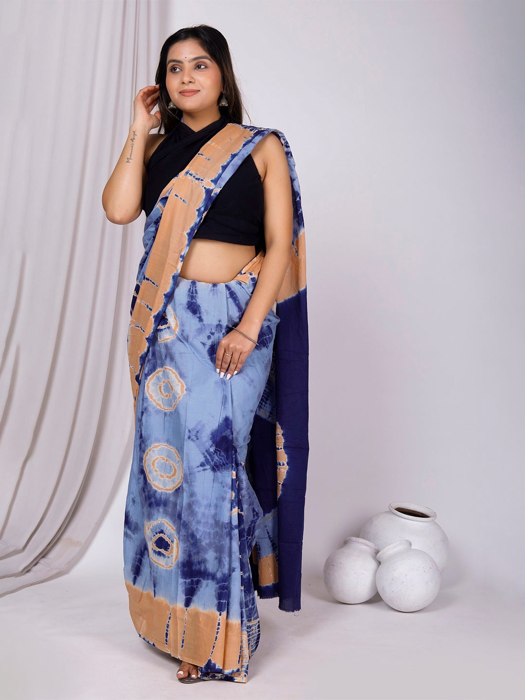 

Sanganeri Print Tie and Dye Pure Cotton Bandhani Saree, Purple