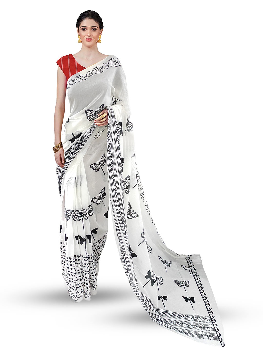 

Sanganeri Print Ethnic Motifs Printed Pure Cotton Block Print Saree, White