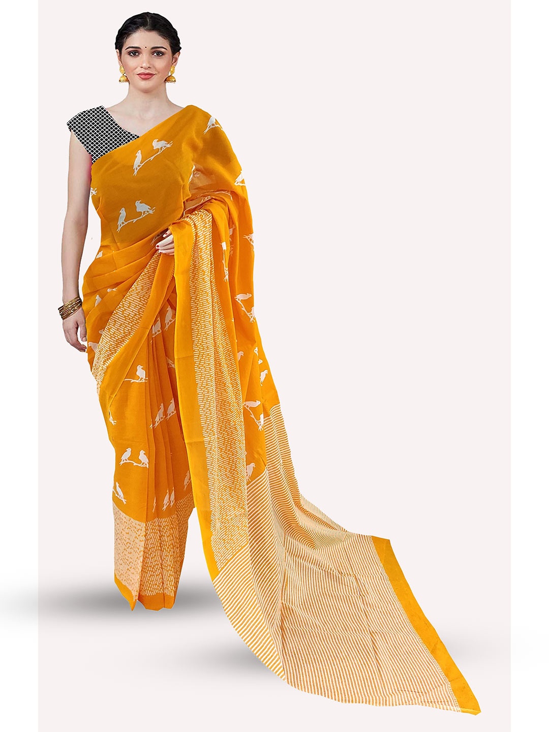 

Sanganeri Print Pure Cotton Block Print Saree, Orange