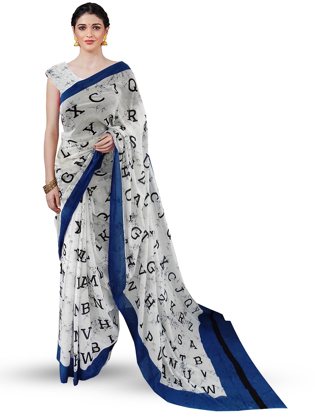 

Sanganeri Print Abstract Printed Pure Cotton Block Print Saree, Blue