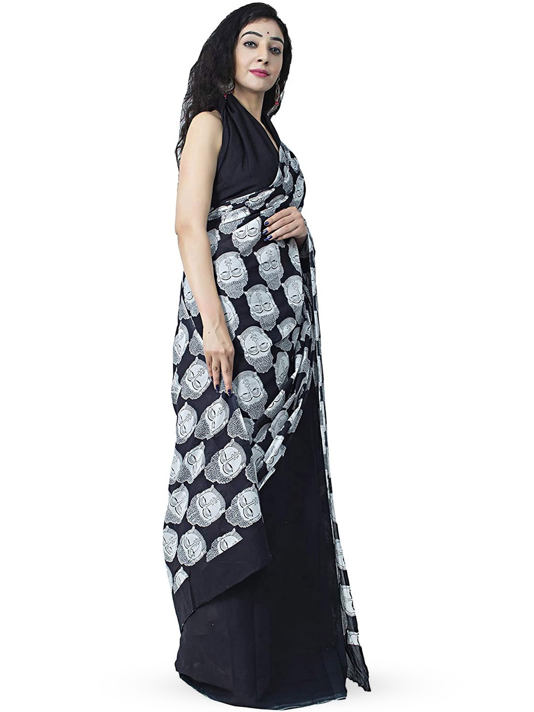 

Sanganeri Print Ethnic Motifs Pure Cotton Block Print Saree, Black