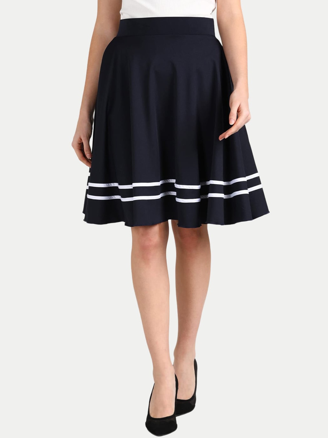 

BAESD Striped Midi Flared Skirt, Navy blue
